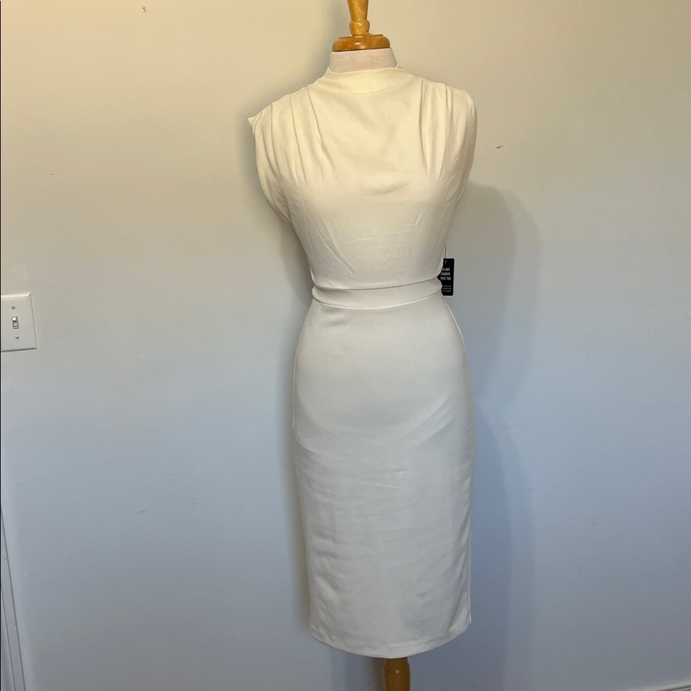 Express NWT Ivory High Mock Neck Modest Sheath Dress Size XS - Picture 2 of 12